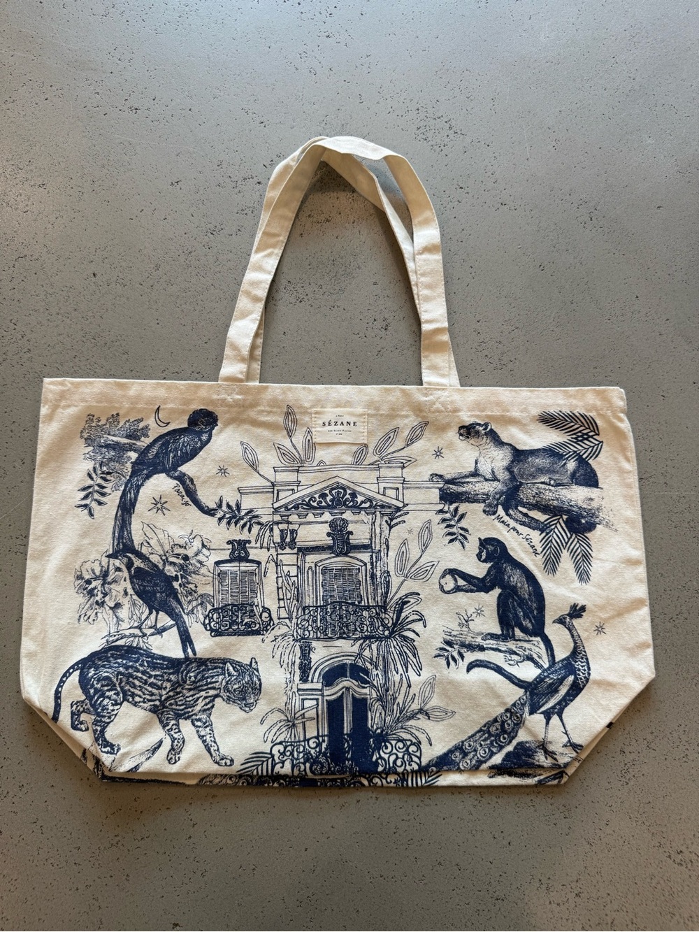Sezane Blue Animal Parisian Tote Bag